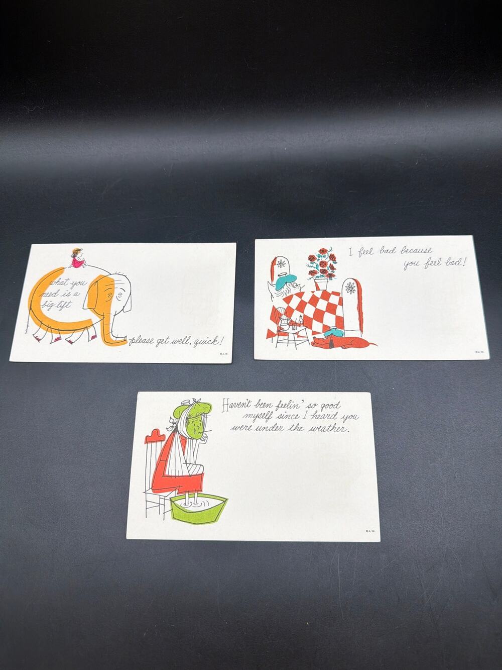 Vintage 1952 Pix E Notes Jack Weaver Get Well Comic Postcards Lot 3 Unused